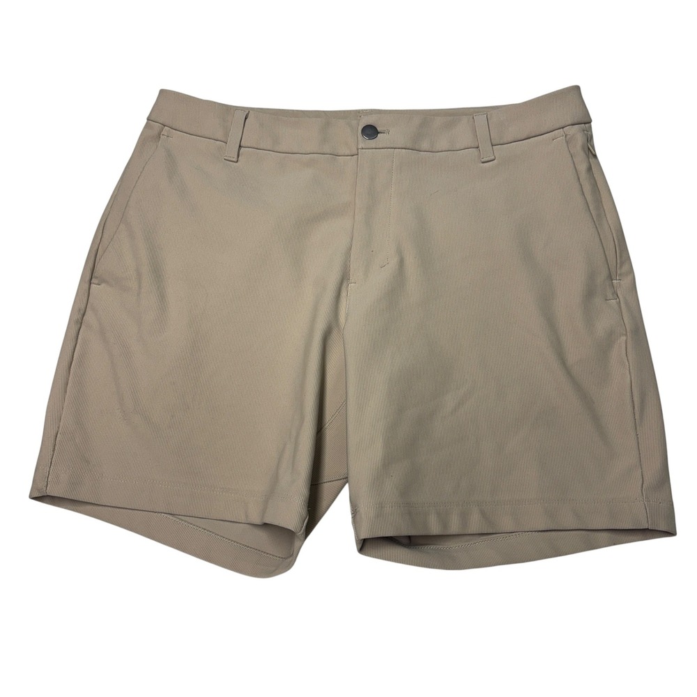 Lululemon Commission Short Warpstreme Khaki Tan Mens 34X7 Chino Golf Shorts